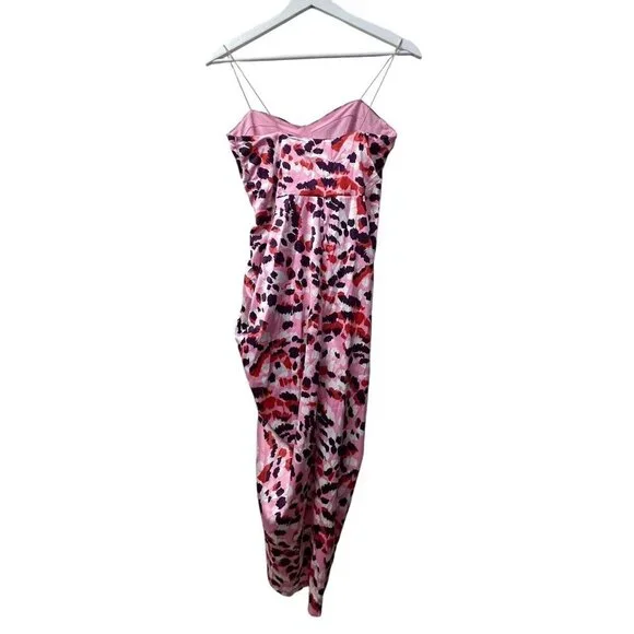Asos Design Midi Dress Size 4 Satin Cami Pink Purple Leopard‎ Ruched Side Party - Picture 10 of 16